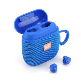 Portable Dual Stereo Bluetooth Earphone Speaker Two-in-one (Color: Blue)