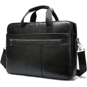 Men's Leather Briefcase Business Men's Bag First Layer Cowhide Portable (Option: 8523 Black Oily Leather)