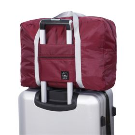 Airlines Foldable Travel Duffel Nylon Water Resistant Bag Hook onto Luggage Weekender Overnight for Women and Girls (Color: Claret)